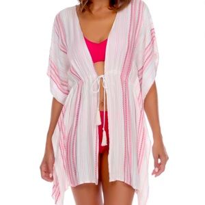 Raviya white and pink striped cover-up